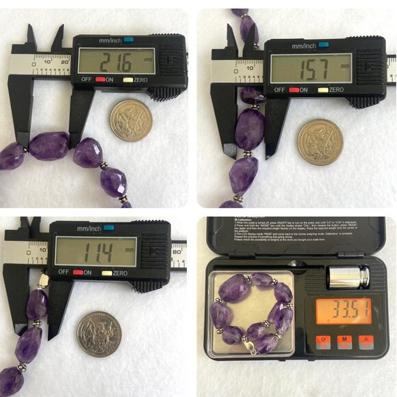 Sterling Silver 925 Faceted Amethyst Chunk Beaded Bracelet 8" Fits 6.75" Wrist - Picture 10 of 16